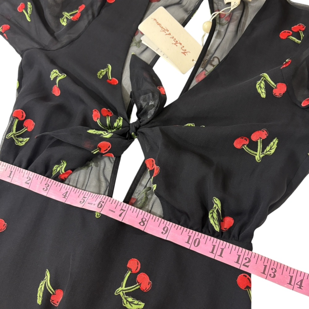 For Love & Lemons Women's Cherry Twist Mini Dress black cherry print S - Picture 10 of 11